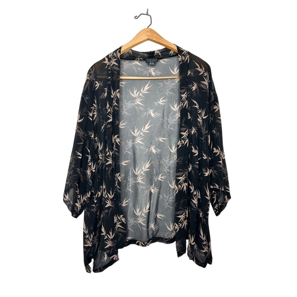 Banjara Kimono 100% Silk Semi Sheer Open Front Kimono Leaf Print Unisex One Size